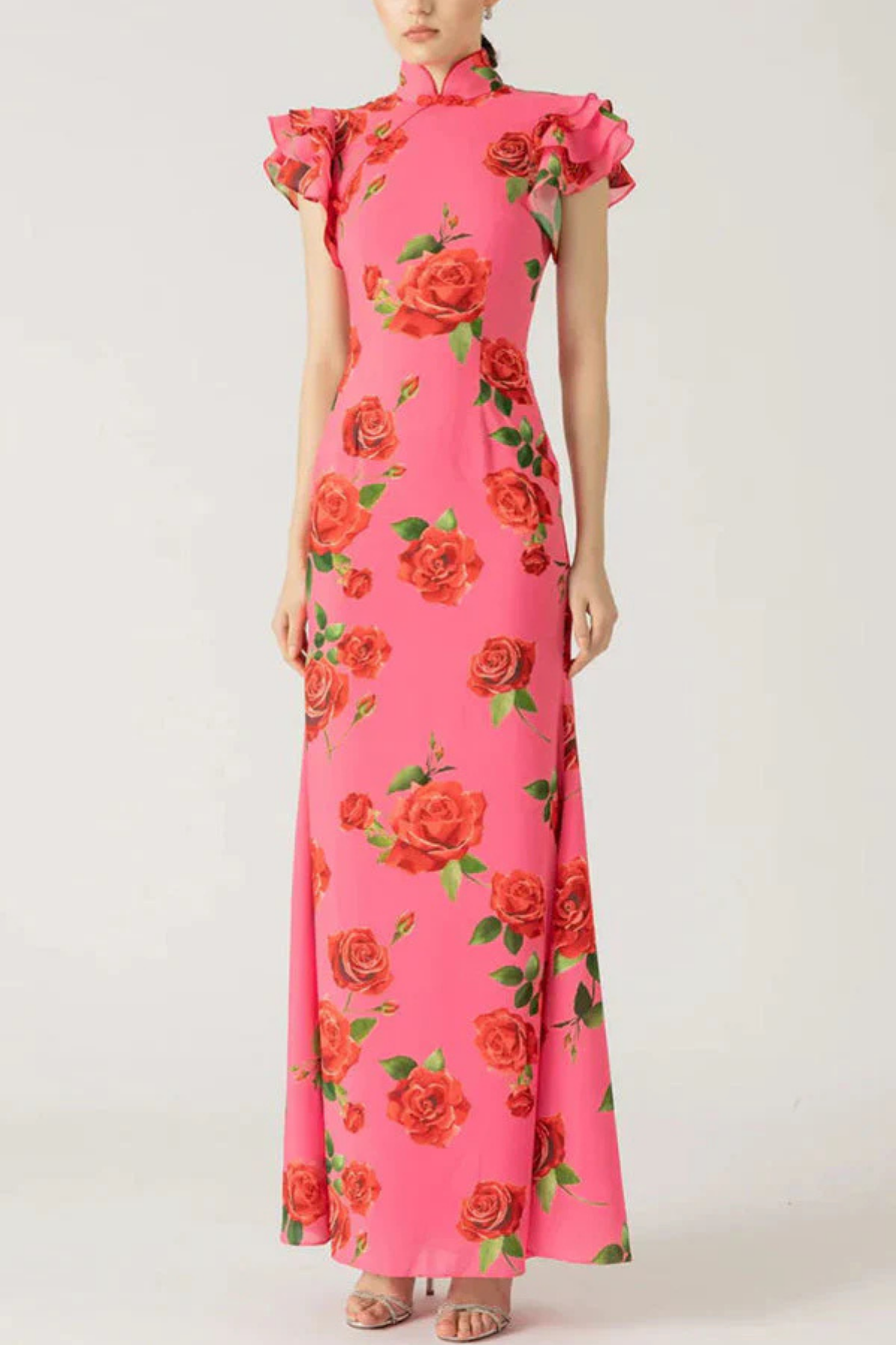Ravennora – Floral ruffle – High-neck maxi dress