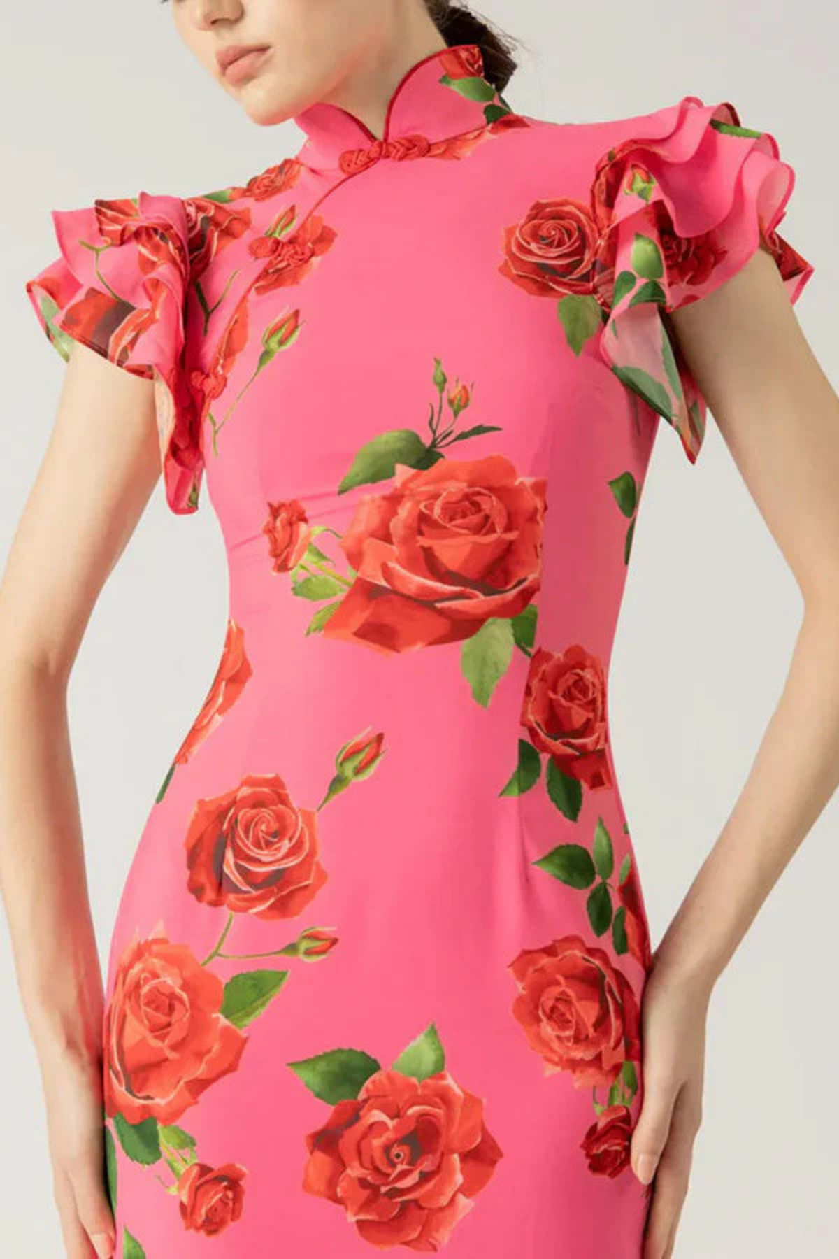 Ravennora – Floral ruffle – High-neck maxi dress