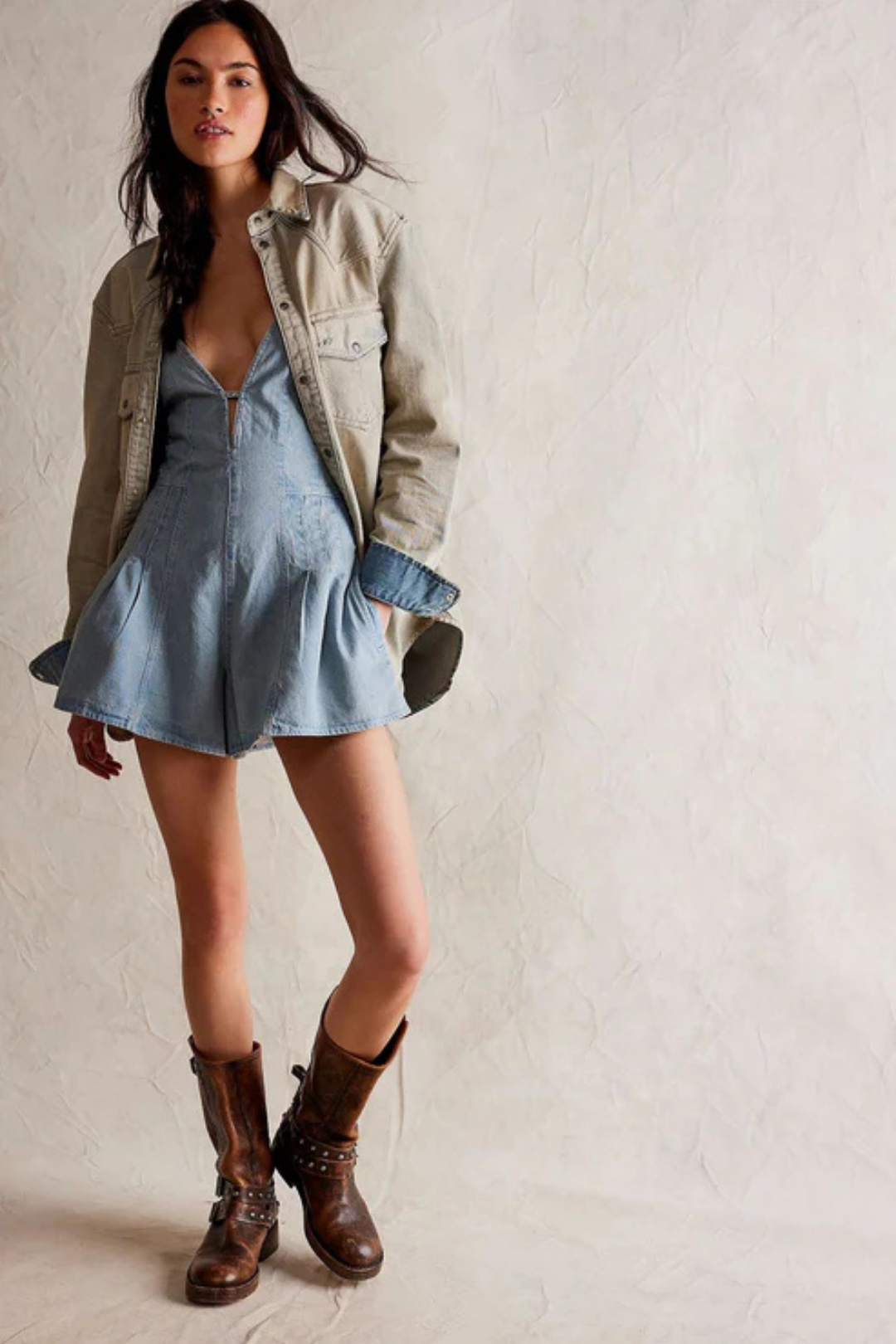 Selina – Flared design – Denim playsuit