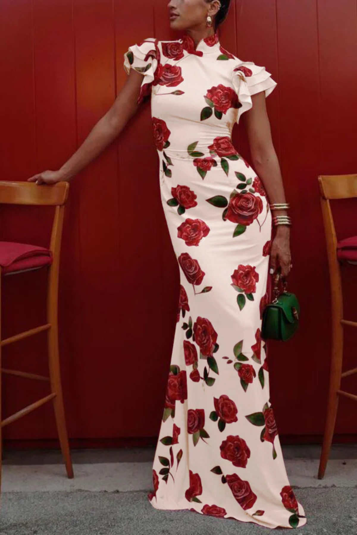 Ravennora – Floral ruffle – High-neck maxi dress