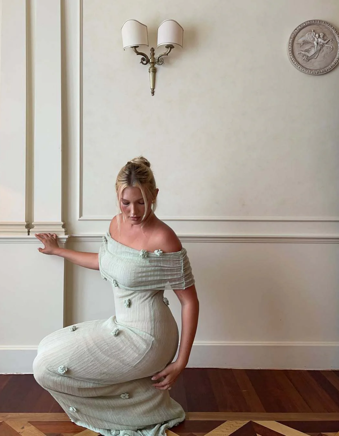 Aura – Floral detail – Off-shoulder maternity dress