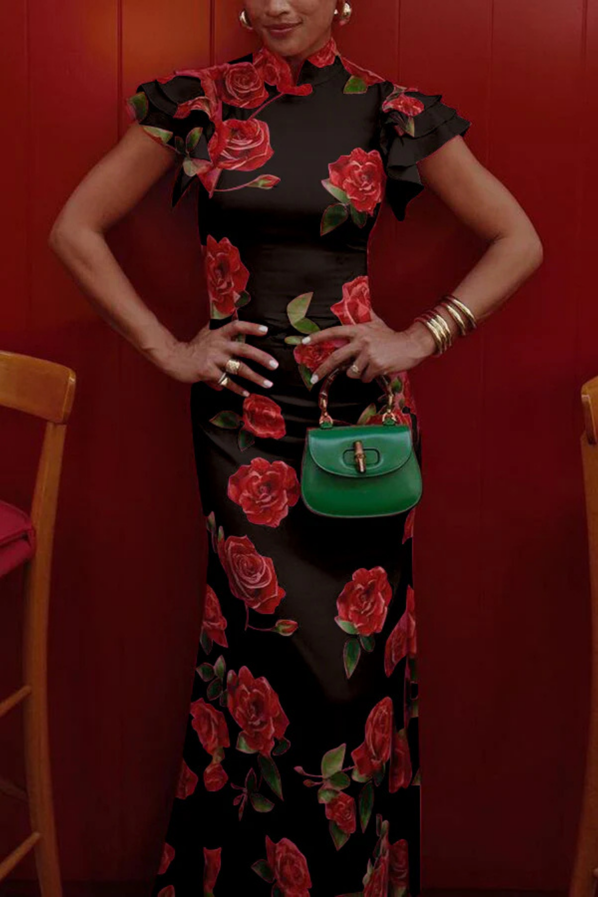 Ravennora – Floral ruffle – High-neck maxi dress
