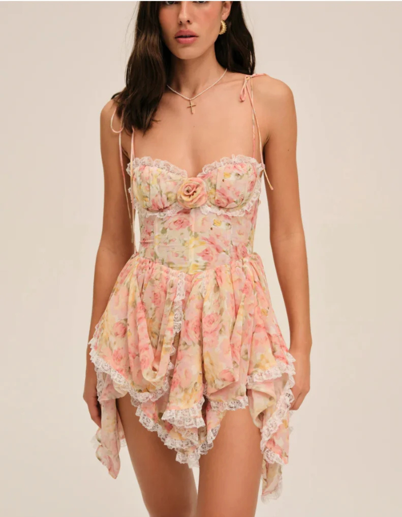 Lucy – Floral lace trim design – Mini dress