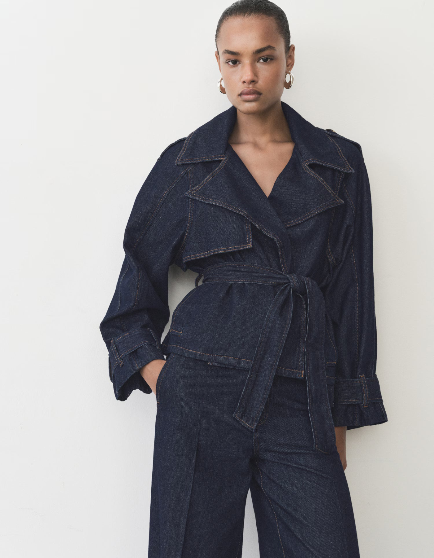 Carmela – Structured denim – Belted trench jacket