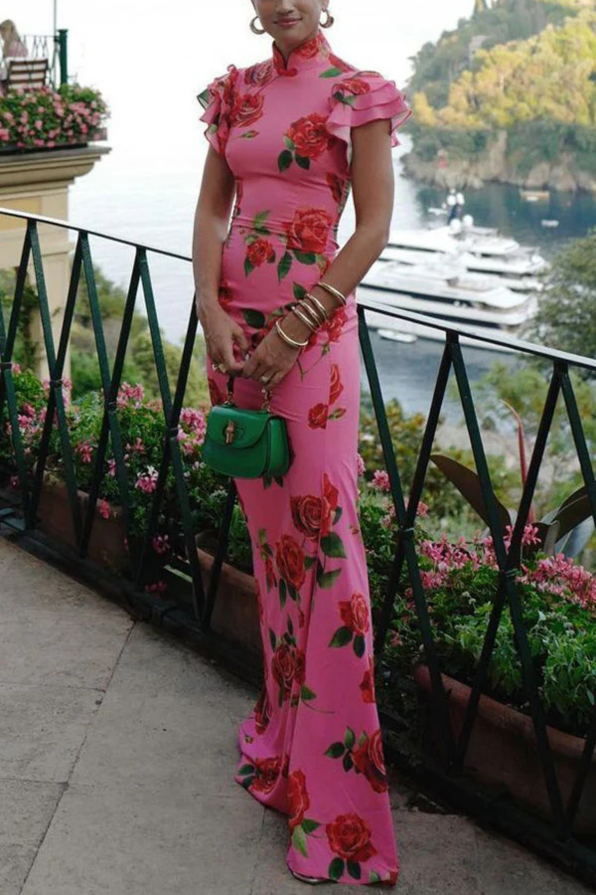 Ravennora – Floral ruffle – High-neck maxi dress