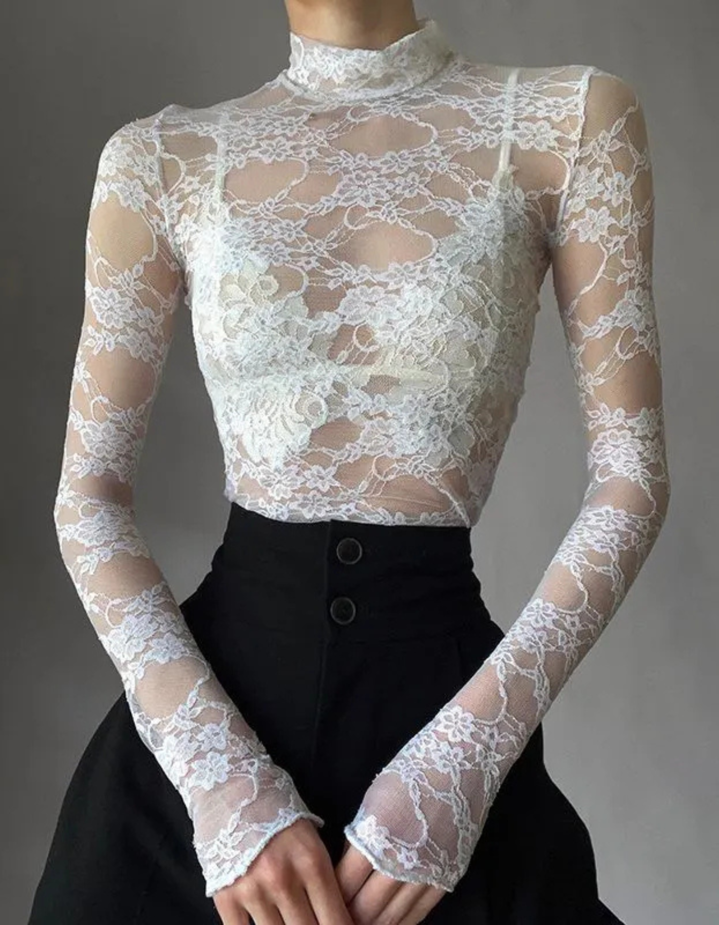 Celivette – Romantic sheer floral – Long sleeve top