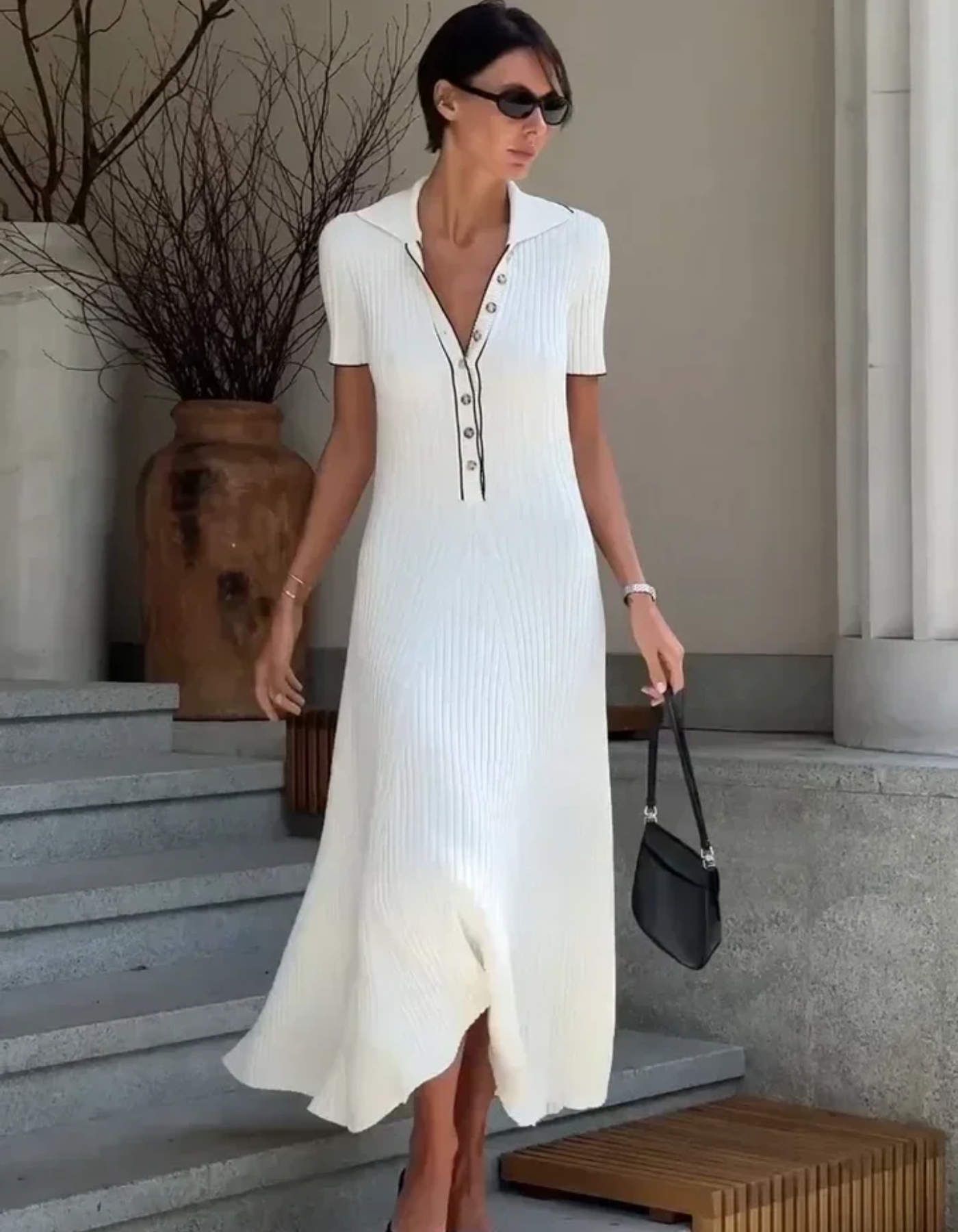 Sofia – Ribbed Knit Polo Dress – Short Sleeve Dress