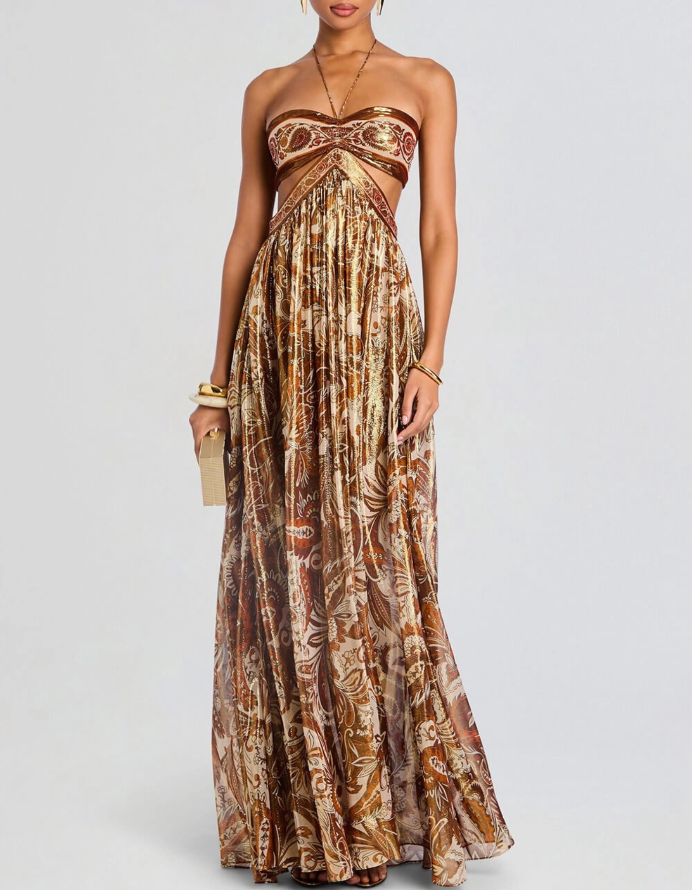 Renee – Metallic paisley – Halter maxi dress