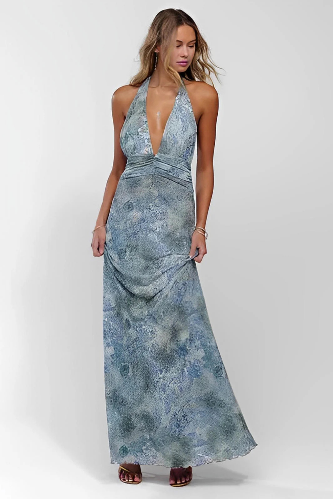 Calista – Abstract pattern – Halter neck maxi dress