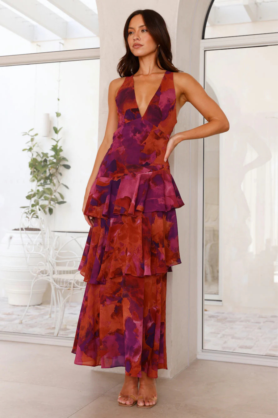 Catalene – Tiered ruffle – V-neck maxi dress