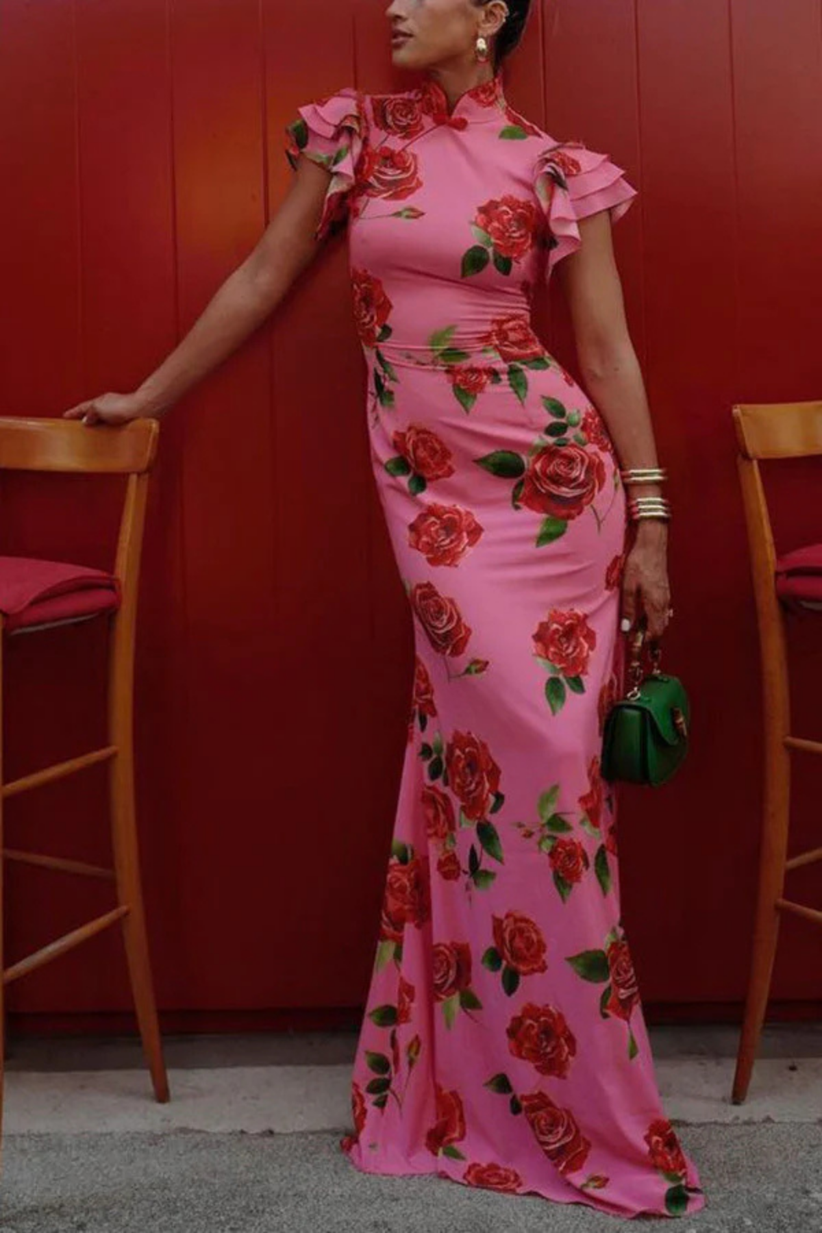 Ravennora – Floral ruffle – High-neck maxi dress
