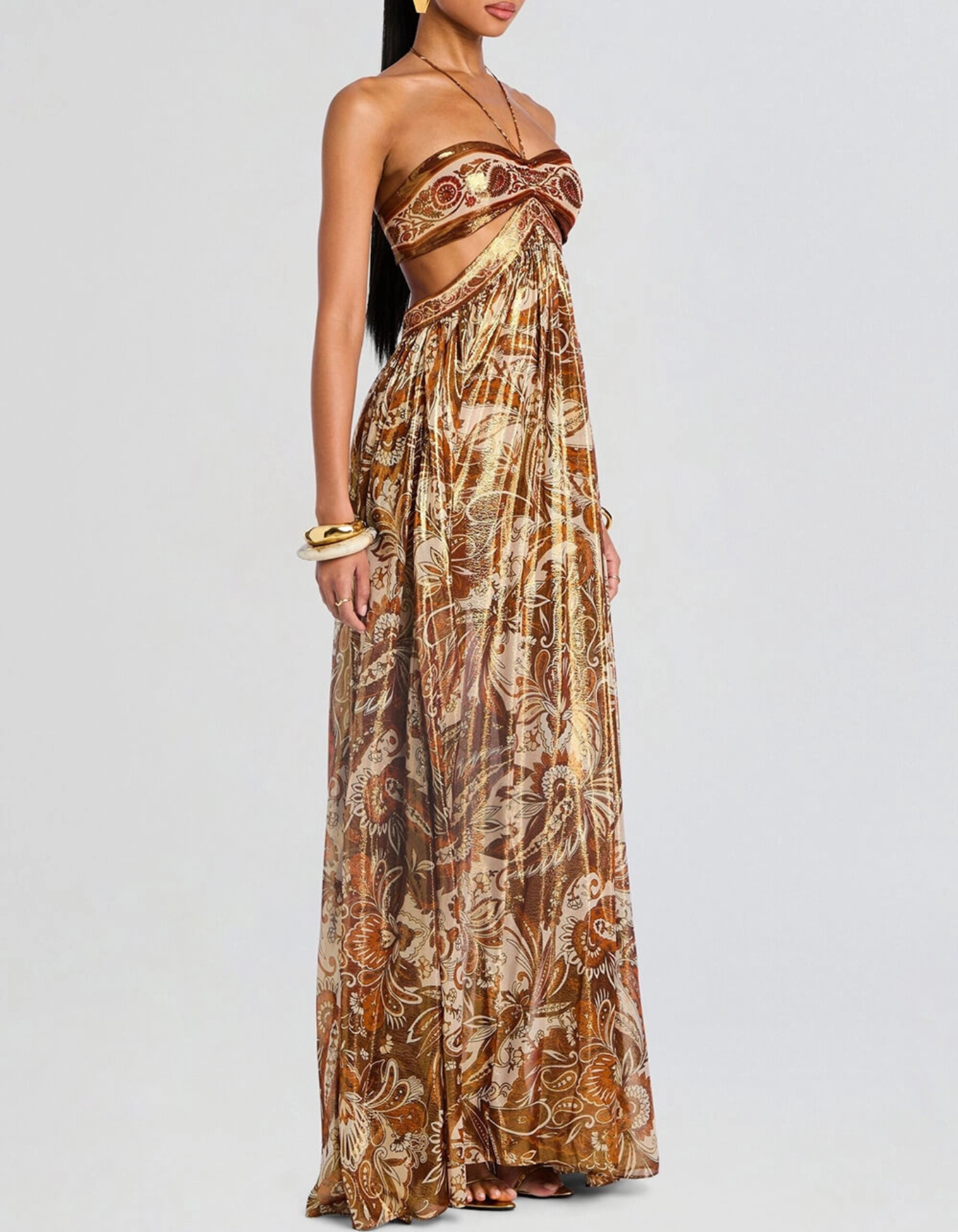 Renee – Metallic paisley – Halter maxi dress