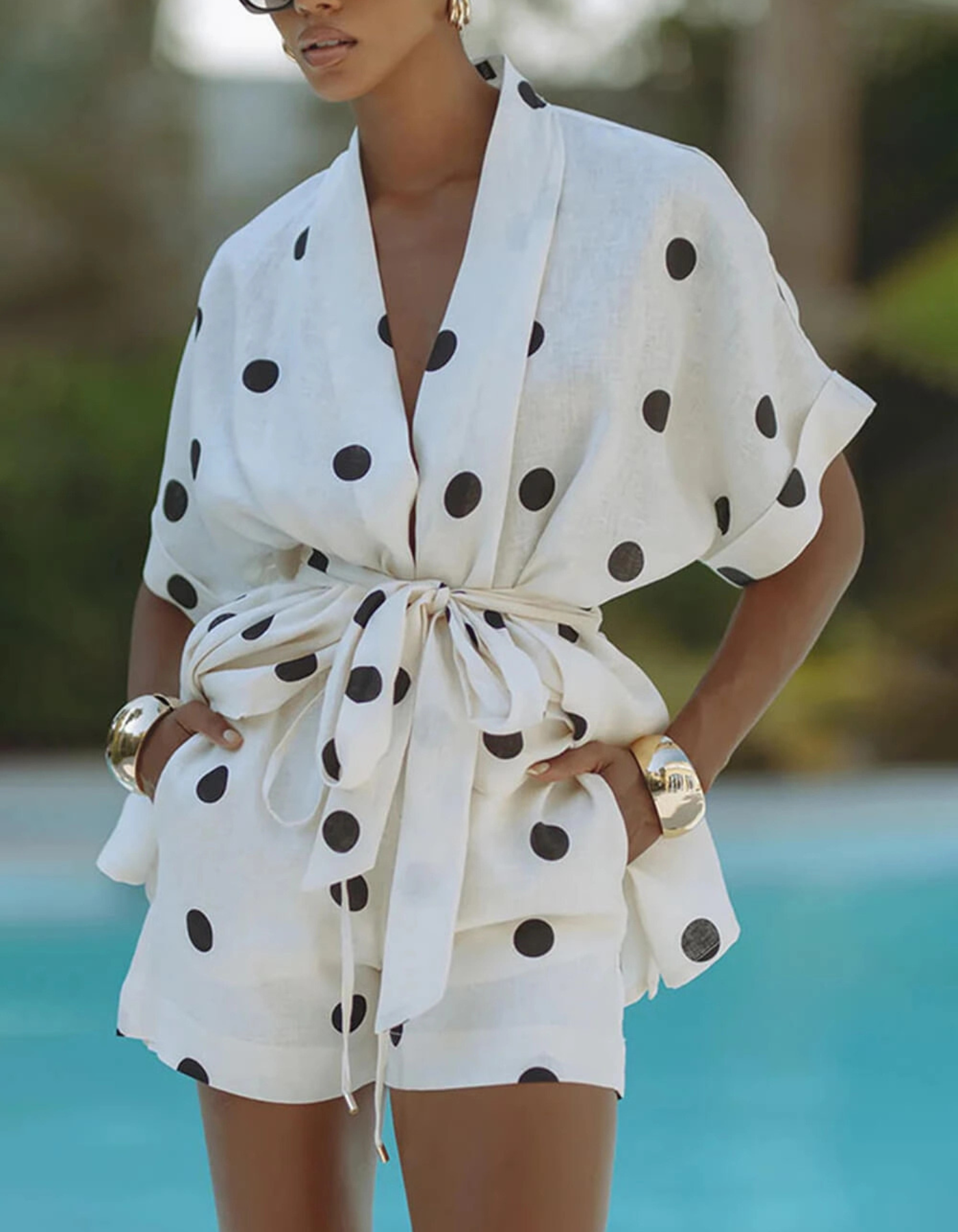 Phoebe – Polka dot print design – Top and shorts set