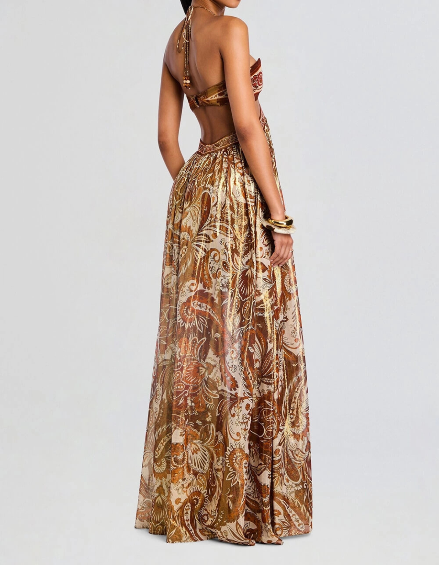 Renee – Metallic paisley – Halter maxi dress