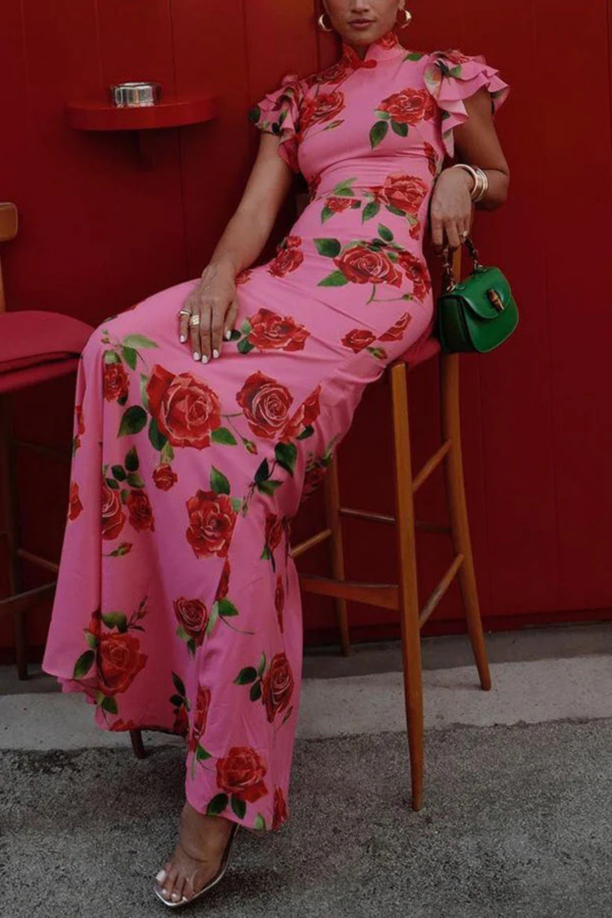 Ravennora – Floral ruffle – High-neck maxi dress