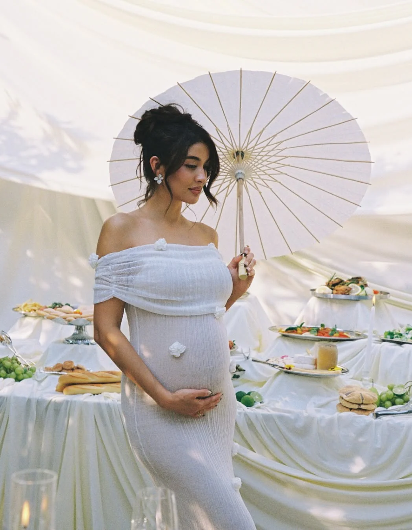 Aura – Floral detail – Off-shoulder maternity dress