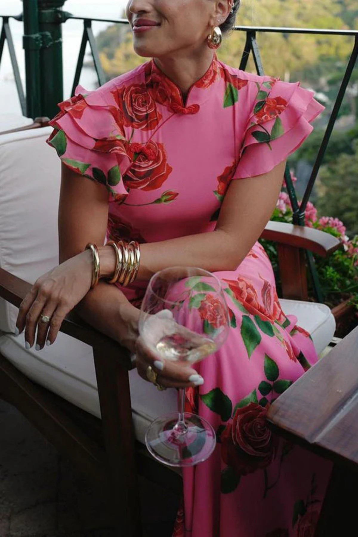 Ravennora – Floral ruffle – High-neck maxi dress