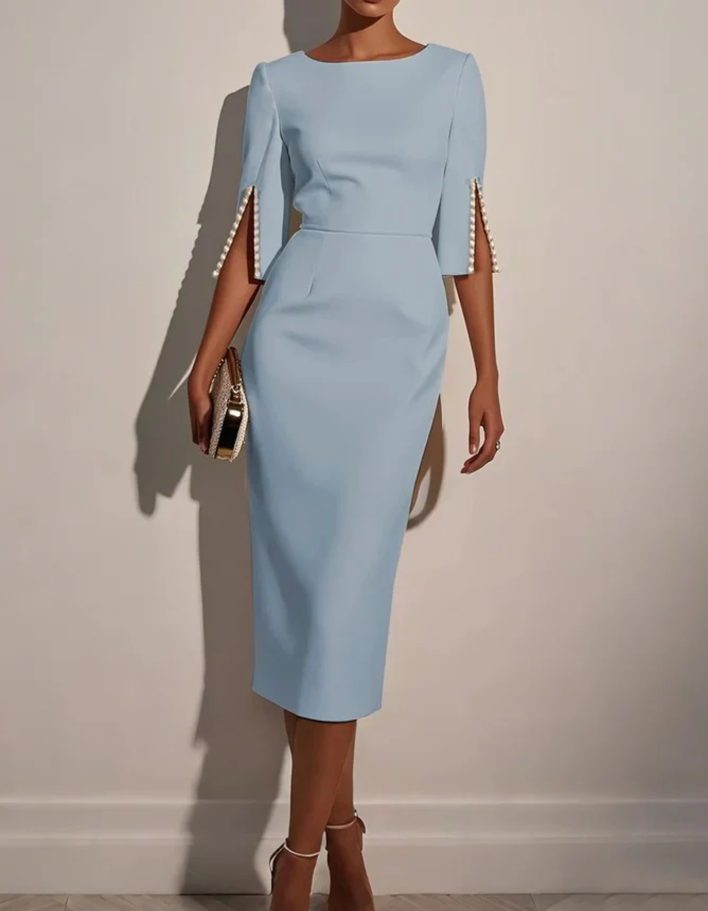 Adalina – Elegant pearl detail – Midi dress