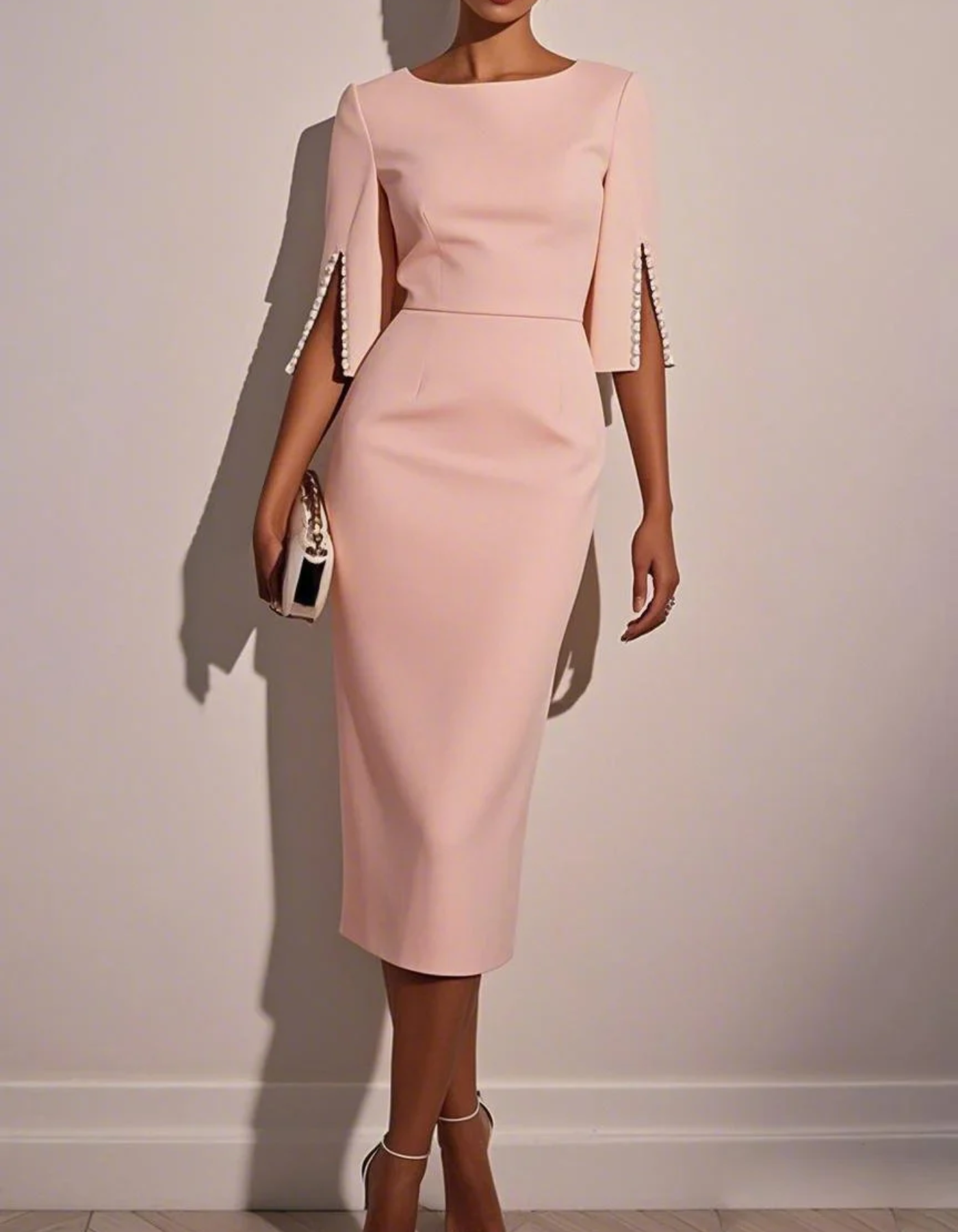Adalina – Elegant pearl detail – Midi dress