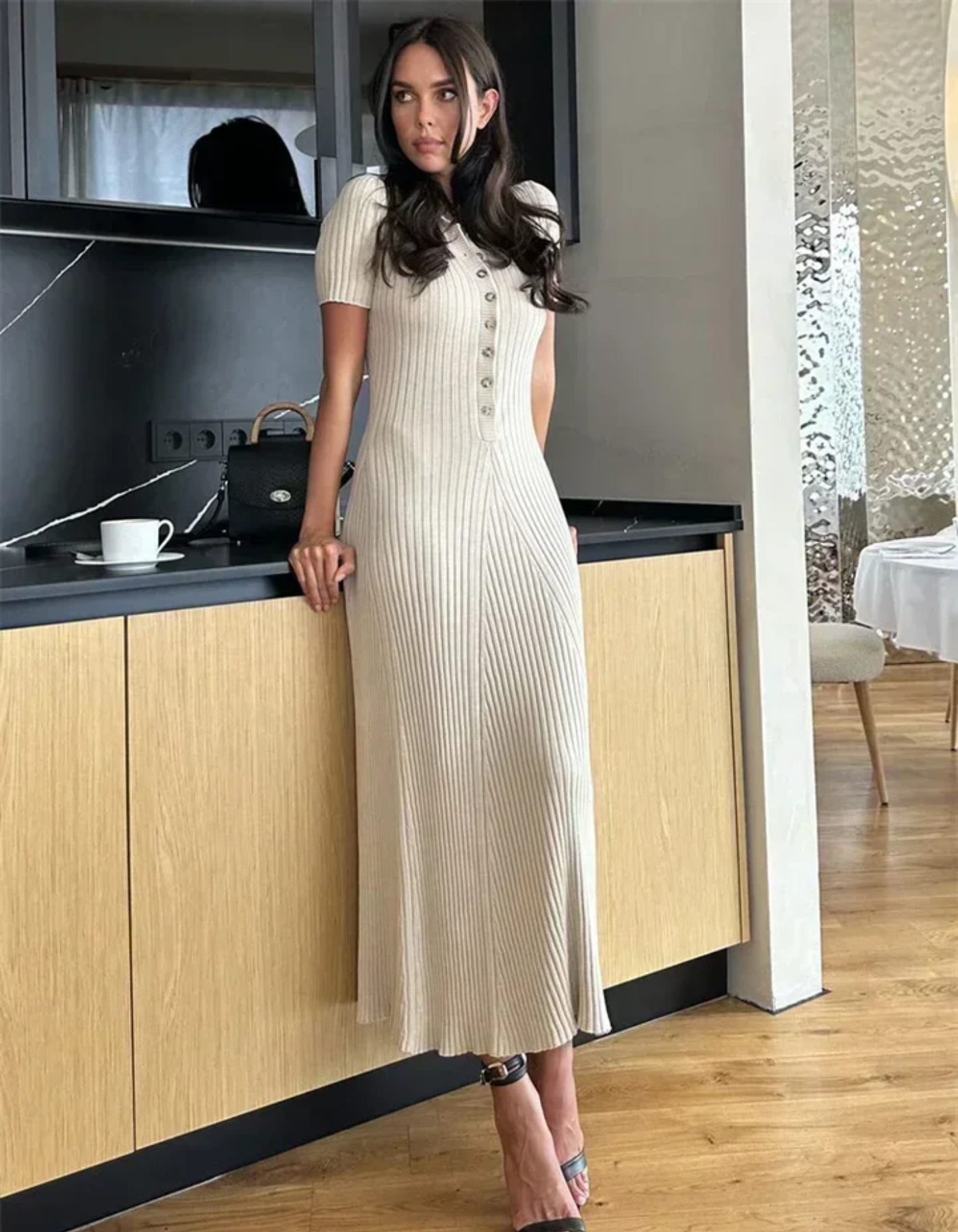 Sofia – Ribbed Knit Polo Dress – Short Sleeve Dress