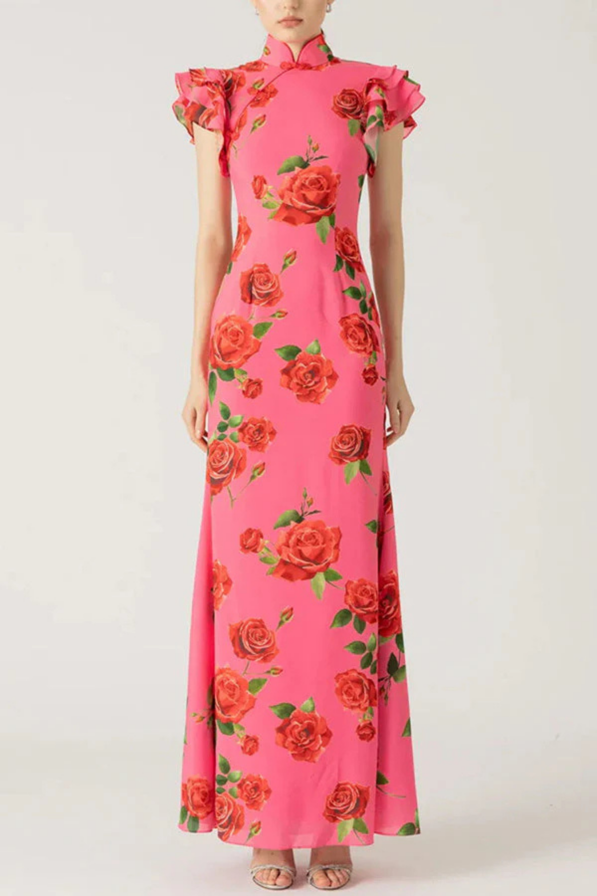 Ravennora – Floral ruffle – High-neck maxi dress