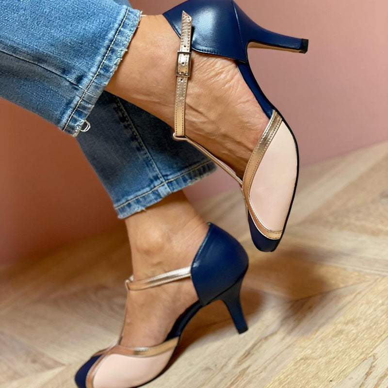 Alessia - Colorful and comfortable round toe T-strap pumps
