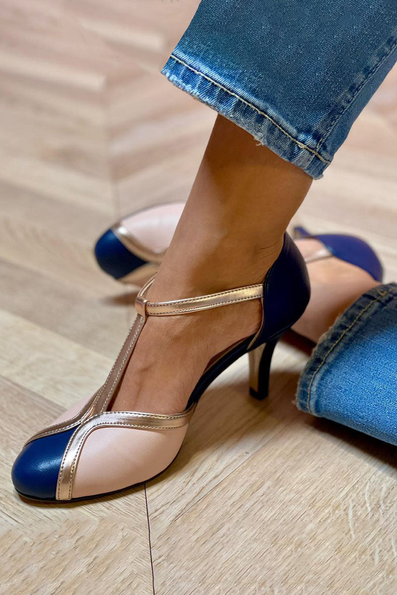 Alessia - Colorful and comfortable round toe T-strap pumps