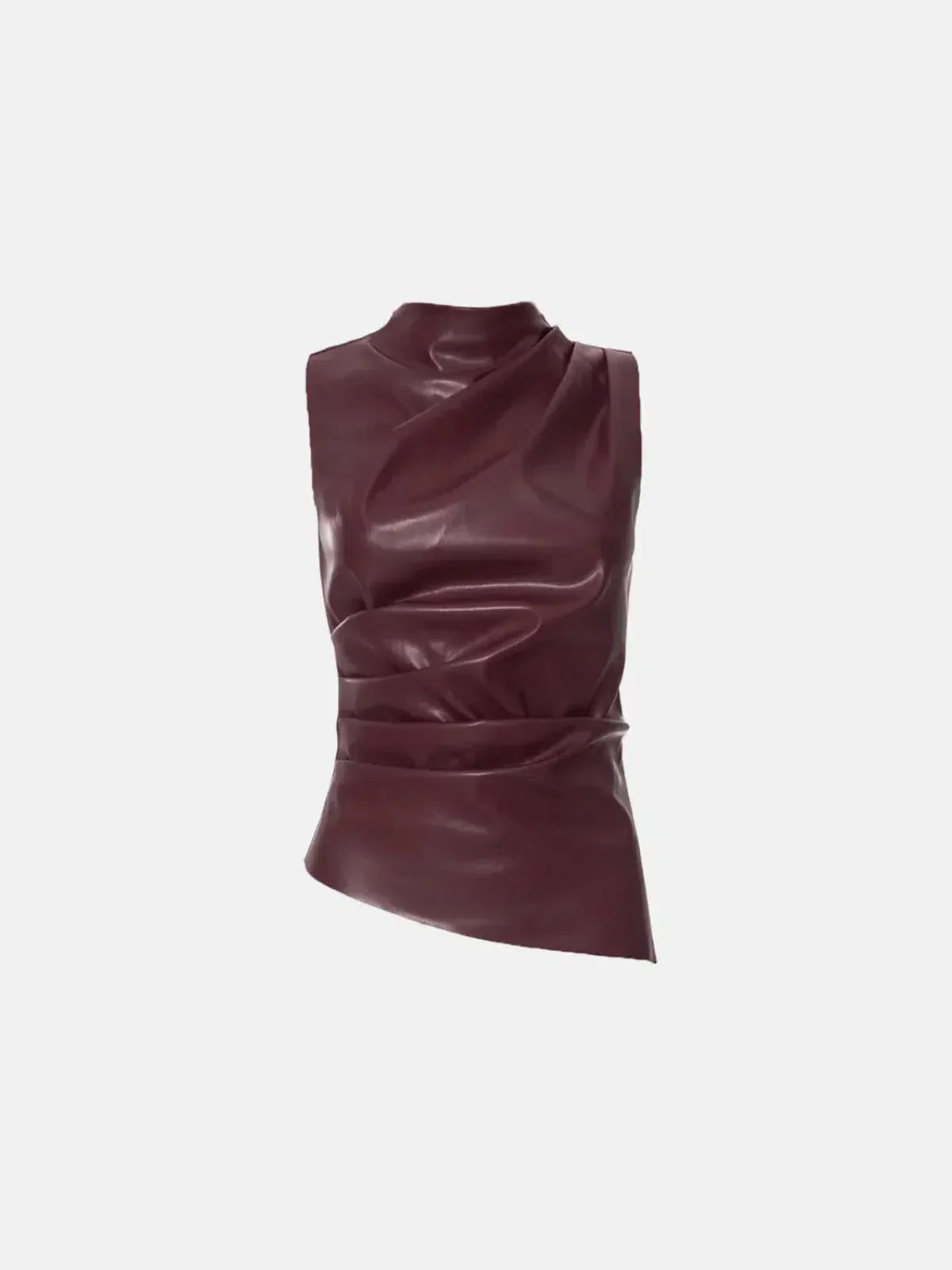 Arietta – Asymmetrical hemline – Faux leather top-10174842470727-Ivory Ombre