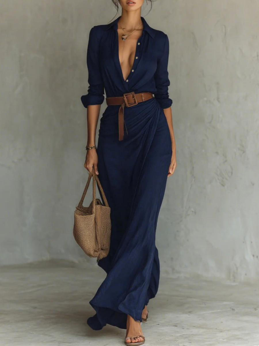 Azura – Button-down wrap dress – Belted maxi dress