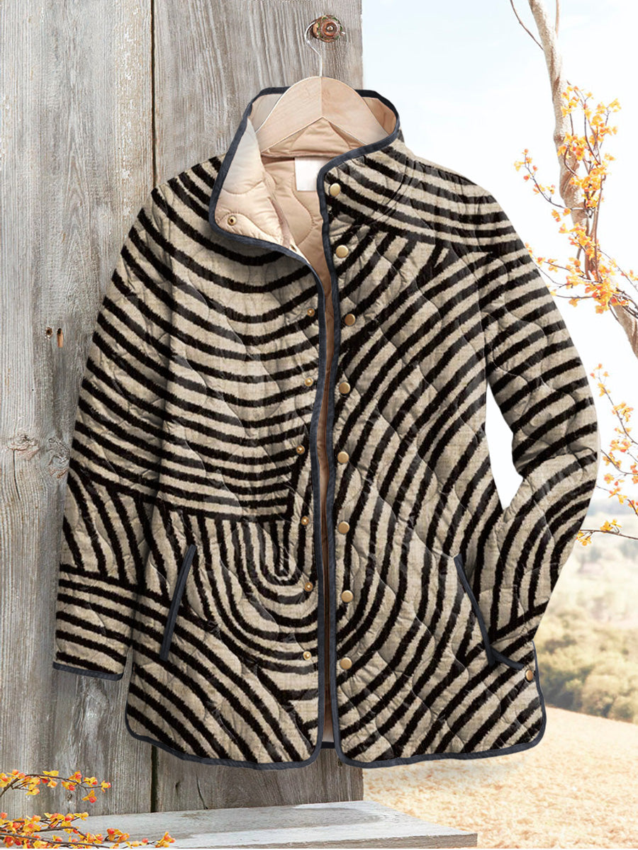 Briana - Women's Retro Quilted Jacket Featuring Hand-Drawn Circle Design