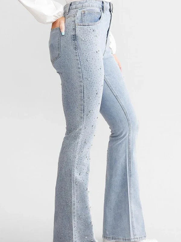 Brigida – Rhinestone embellished – Boot cut flared jeans-10174844895559-Ivory Ombre