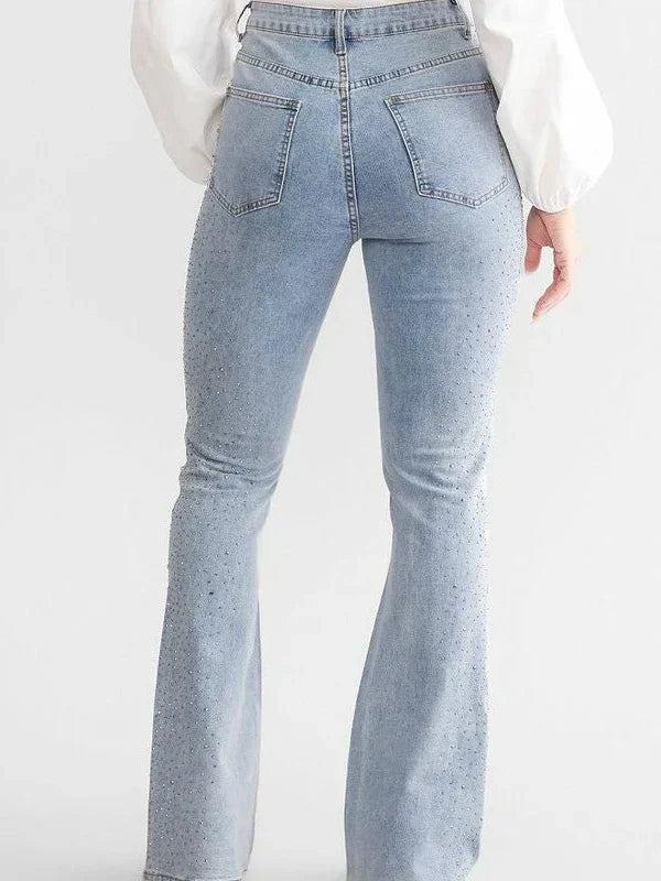 Brigida – Rhinestone embellished – Boot cut flared jeans-10174844895559-Ivory Ombre