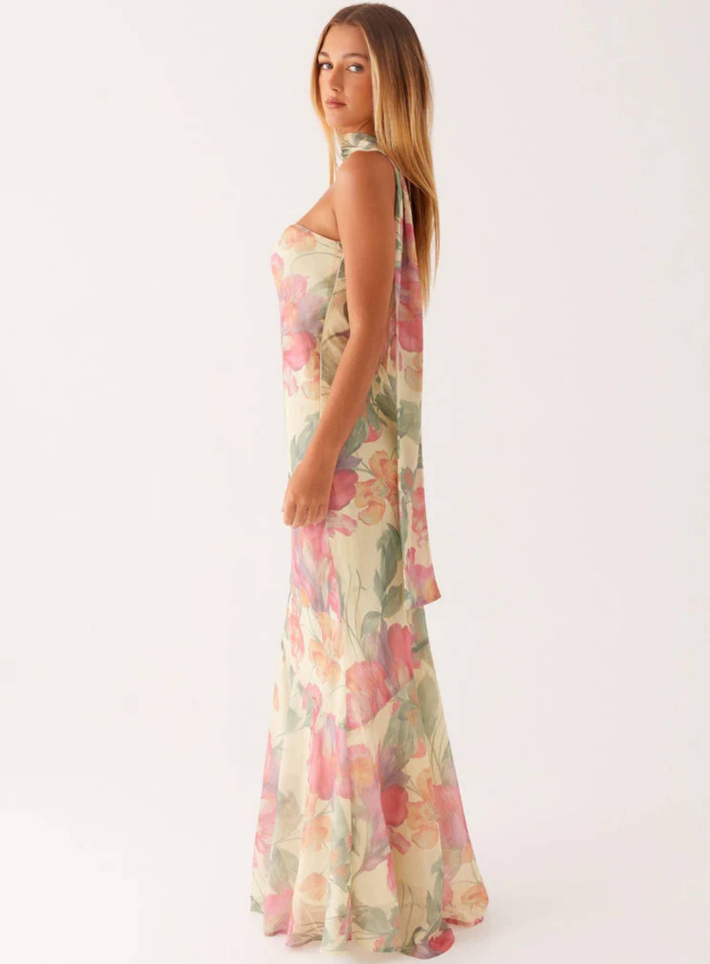 Carina – Elegant scarf detail – Strapless maxi dress