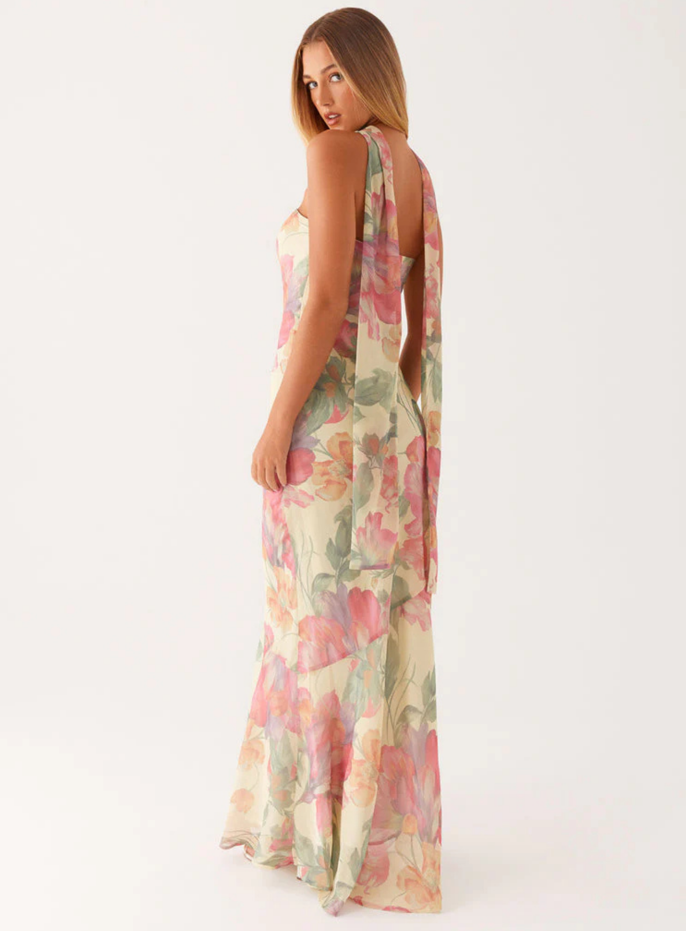 Carina – Elegant scarf detail – Strapless maxi dress