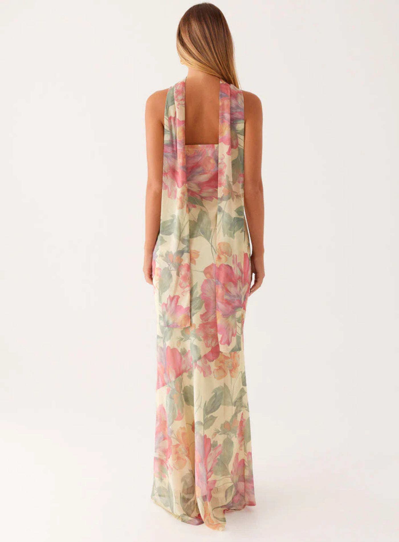 Carina – Elegant scarf detail – Strapless maxi dress