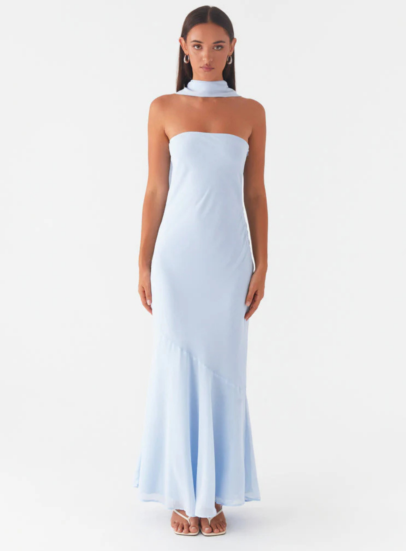 Carina – Elegant scarf detail – Strapless maxi dress