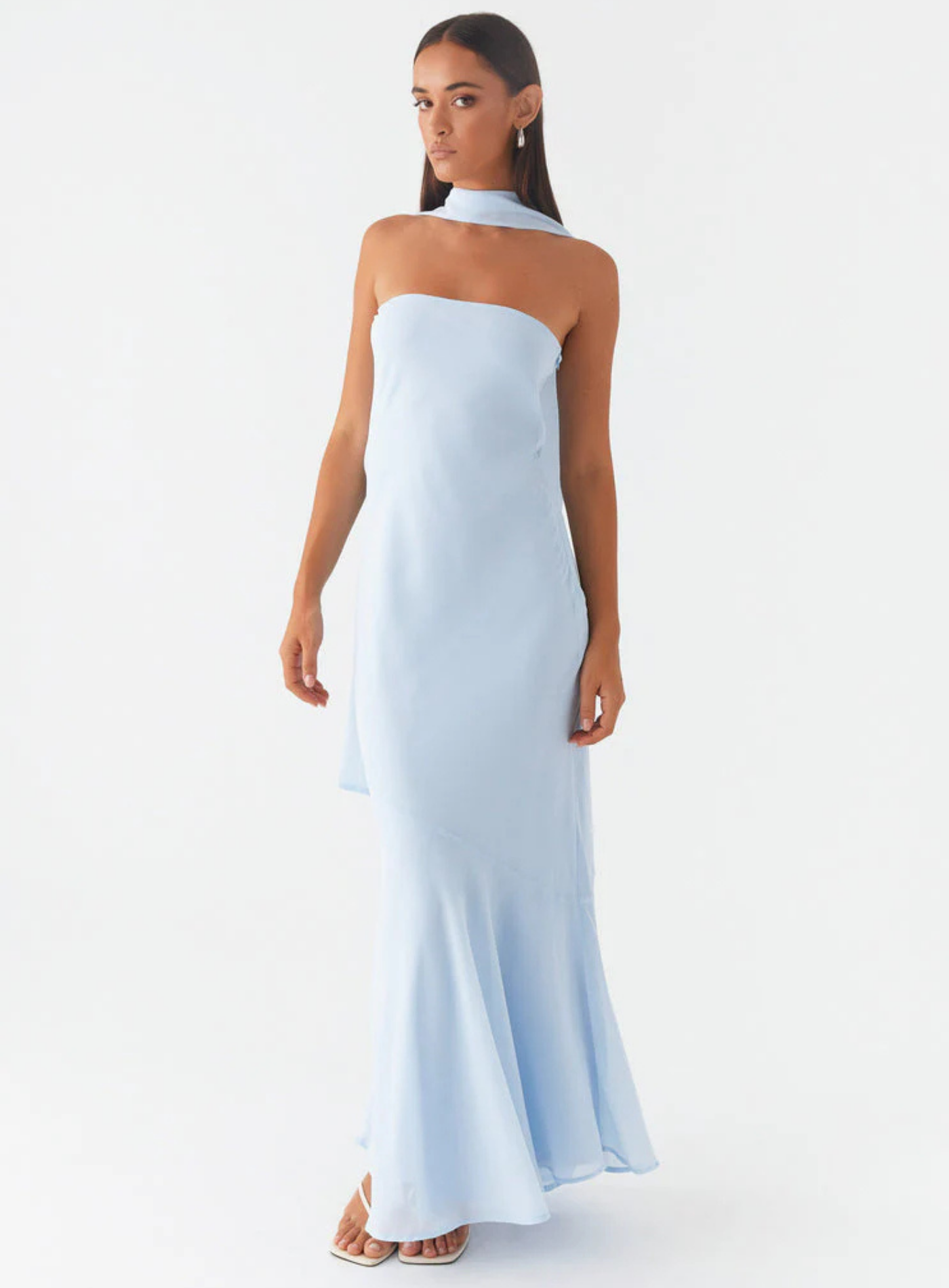 Carina – Elegant scarf detail – Strapless maxi dress