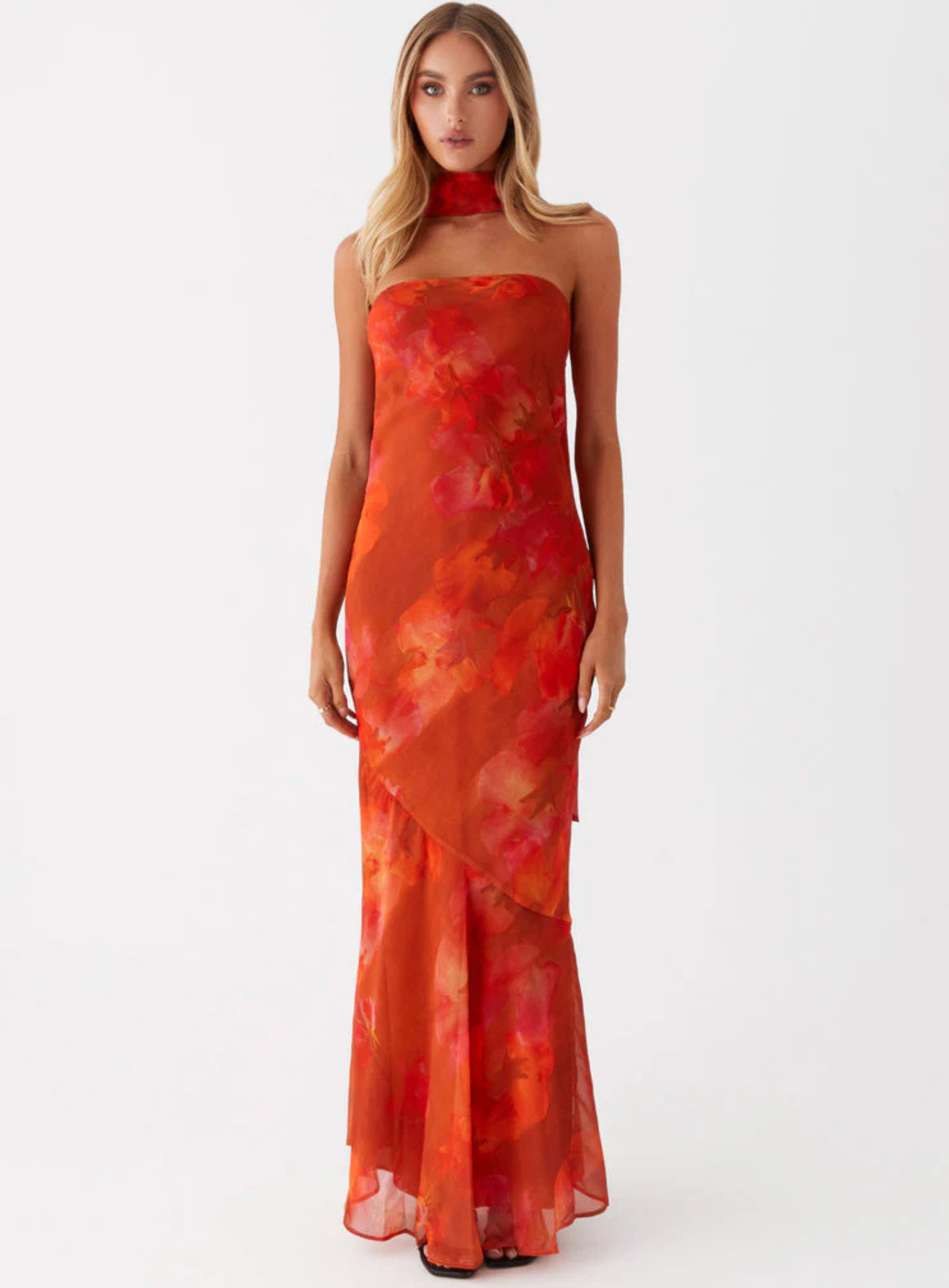 Carina – Elegant scarf detail – Strapless maxi dress