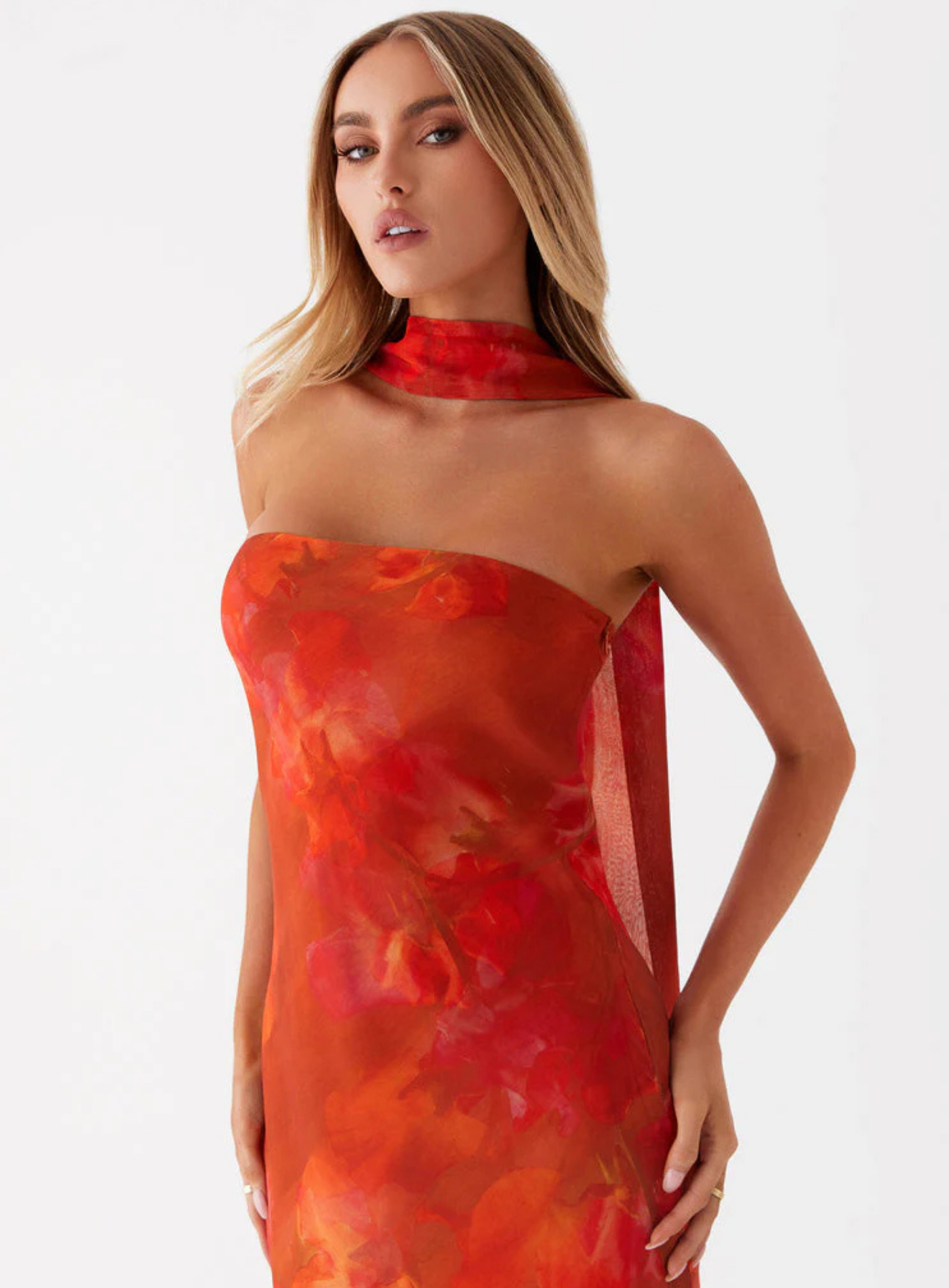 Carina – Elegant scarf detail – Strapless maxi dress