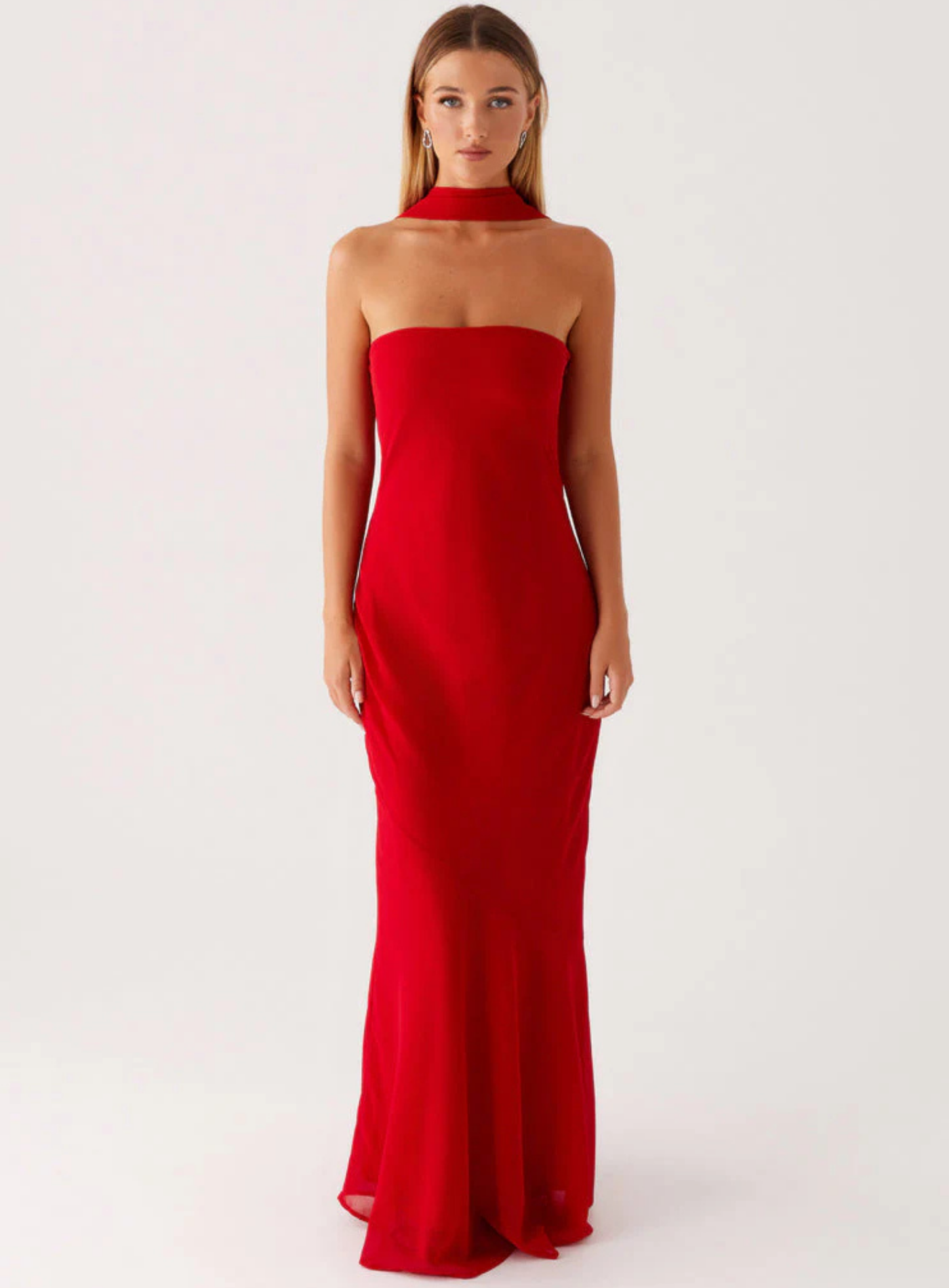 Carina – Elegant scarf detail – Strapless maxi dress