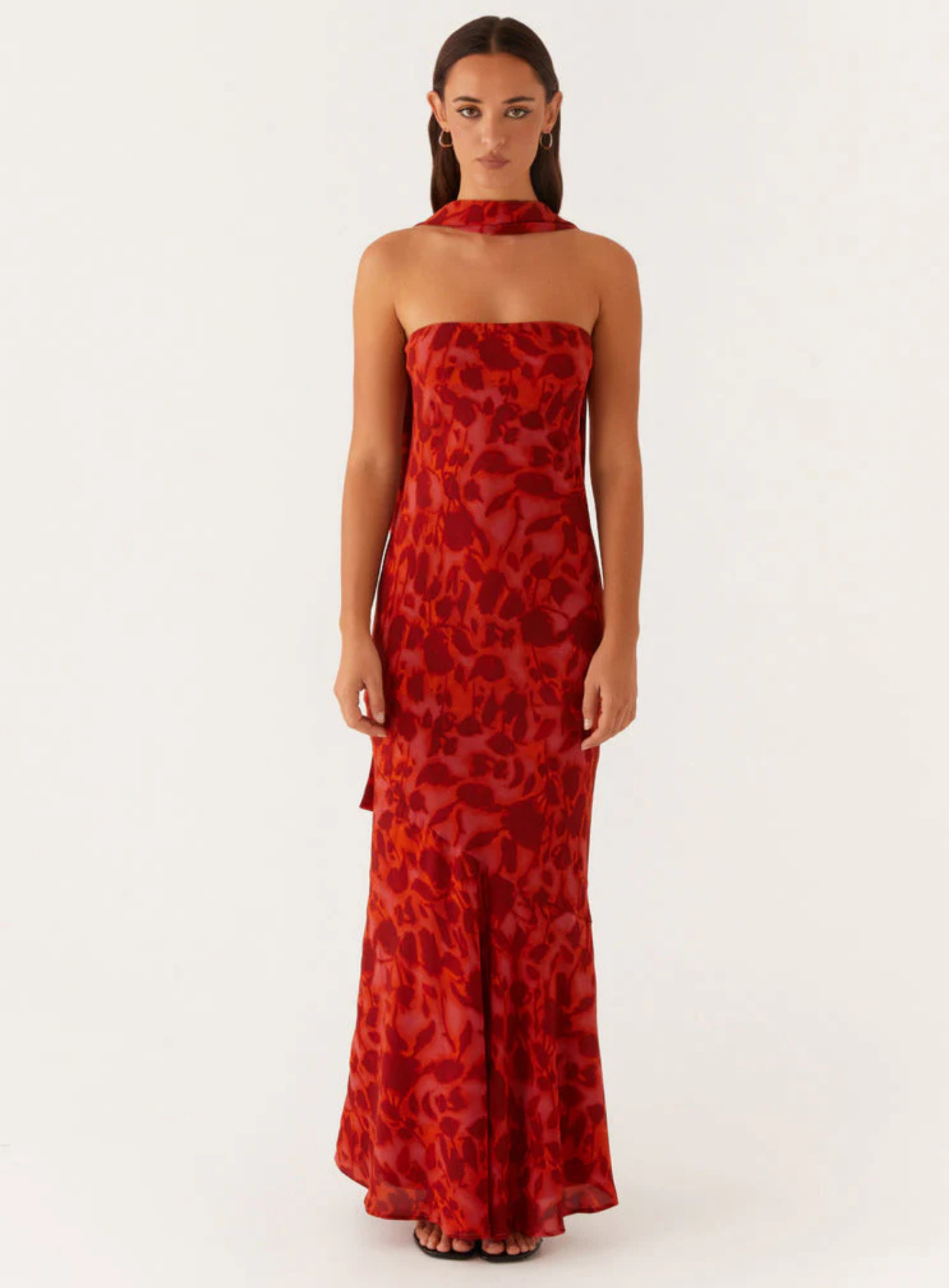 Carina – Elegant scarf detail – Strapless maxi dress