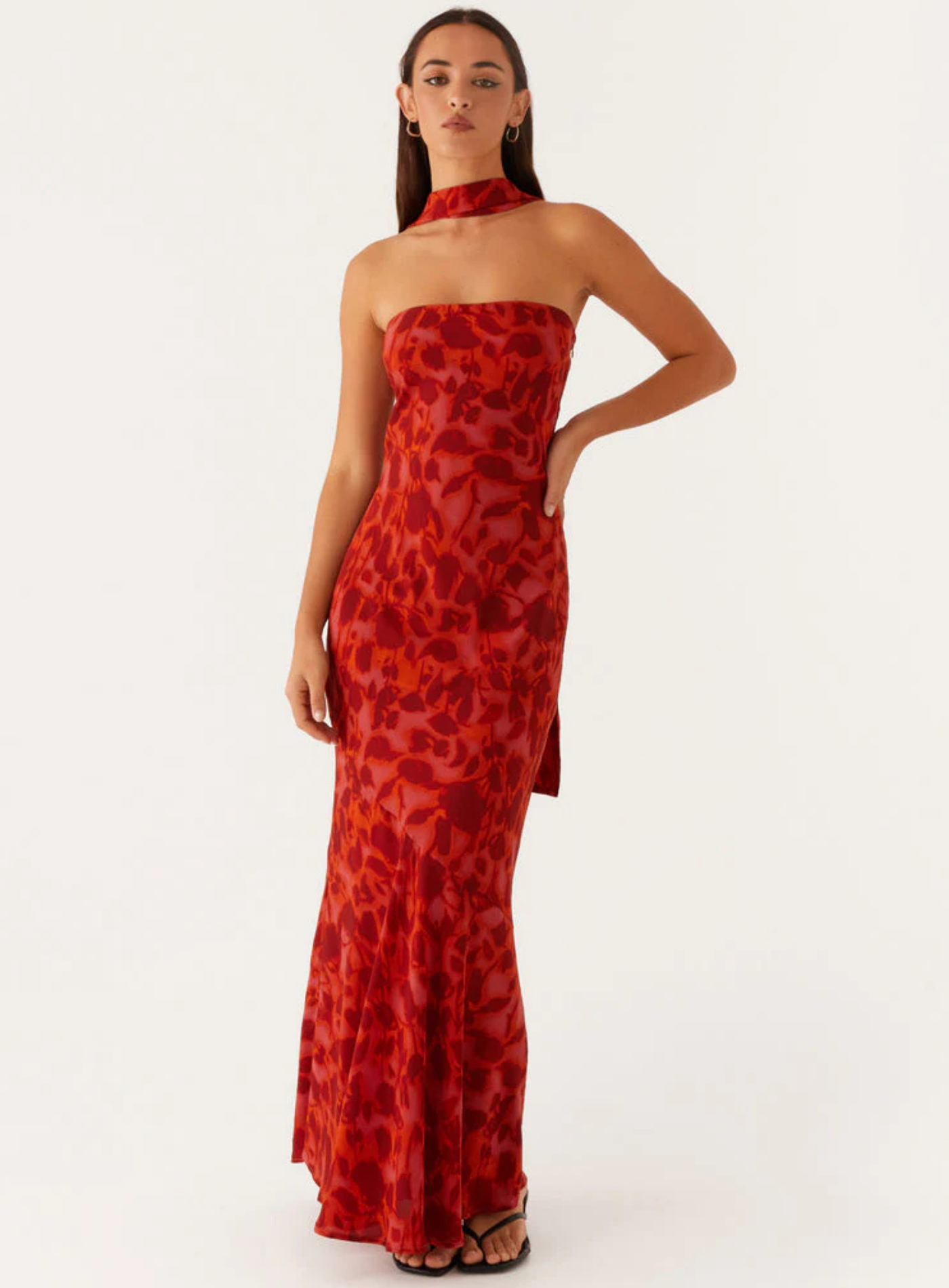 Carina – Elegant scarf detail – Strapless maxi dress