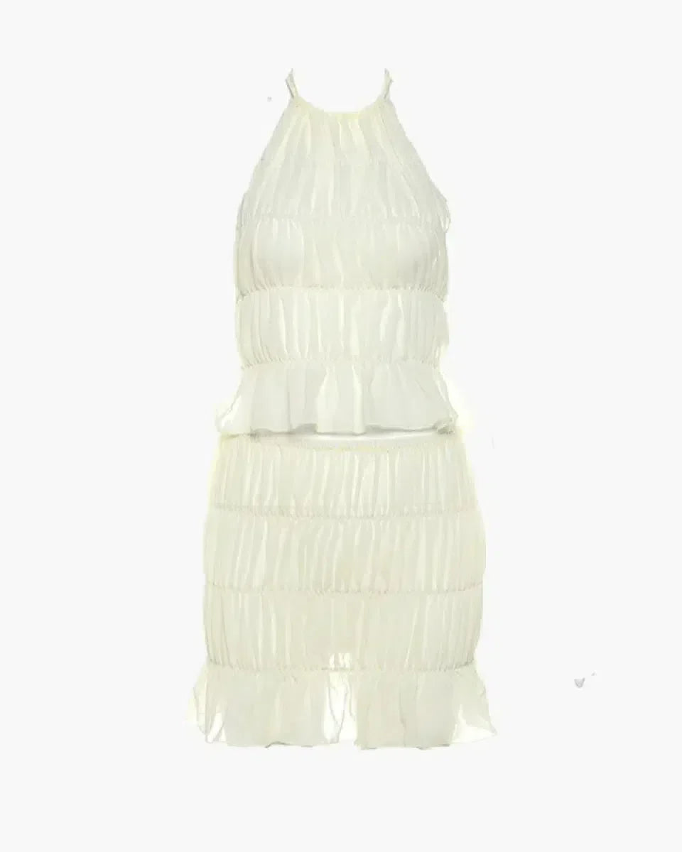 Coralie – Ruched halter top & skirt set – Breezy elegance-10174754193735-Ivory Ombre