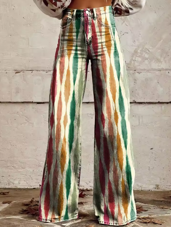 Diana - Earthtone Ripple Wide-Leg Pants