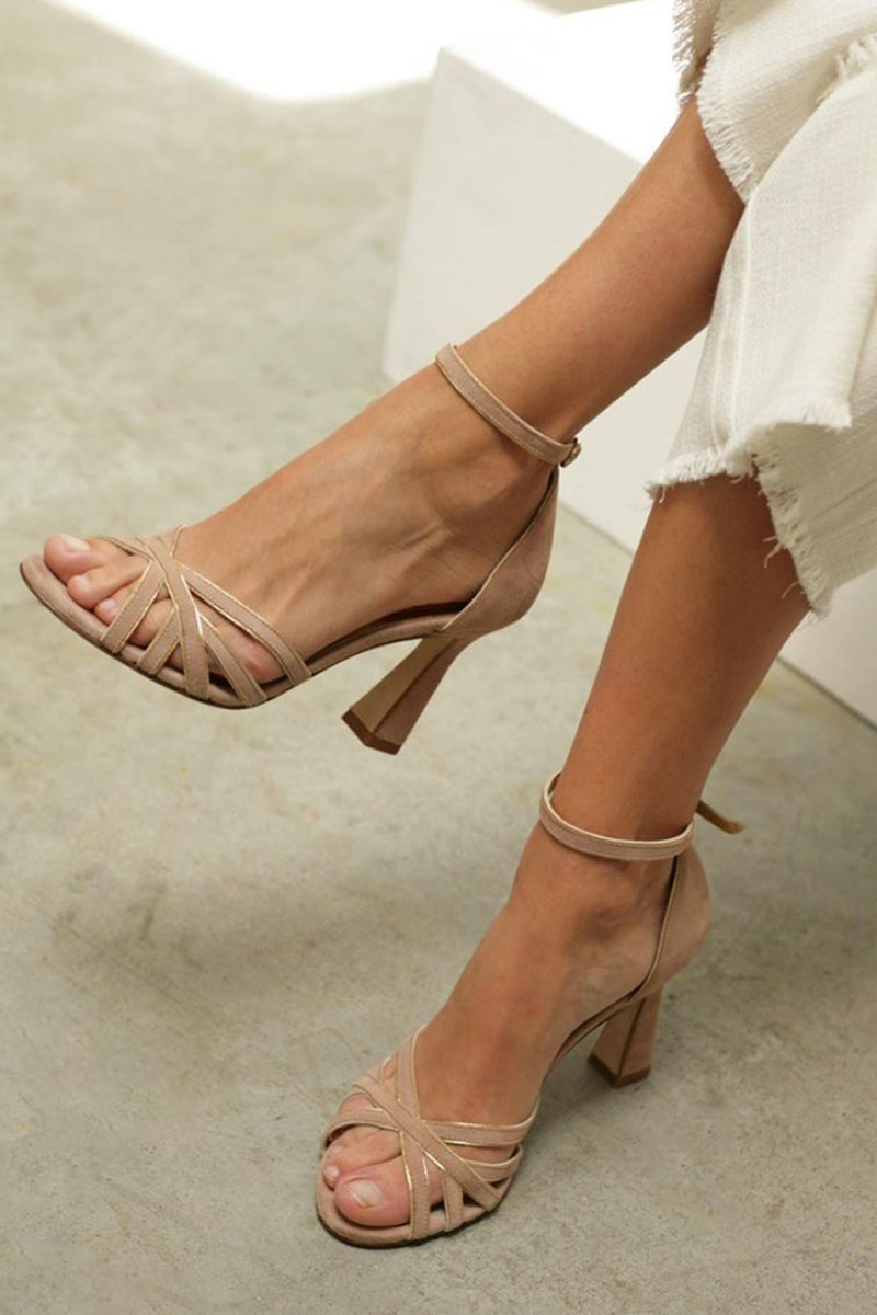 Elviera - Patchwork sandals with round toe and thin heel