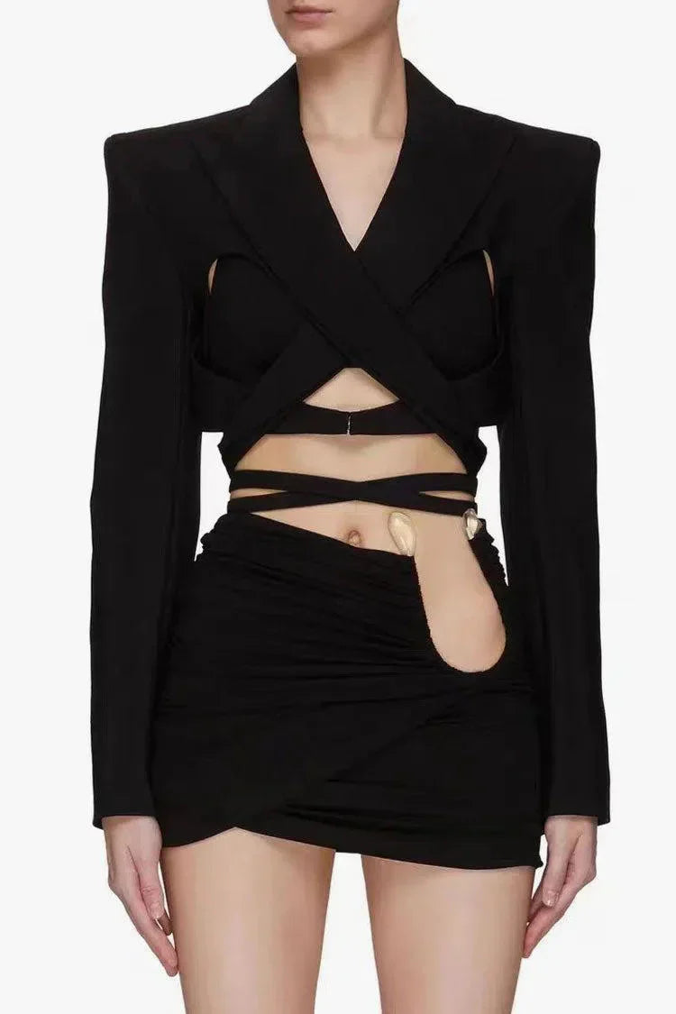 Fausto – Strong-shoulder design – Cutout blazer-10174773133639-Ivory Ombre