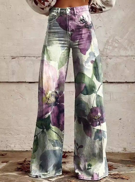 Flora - Soft Bloom Watercolour Pants