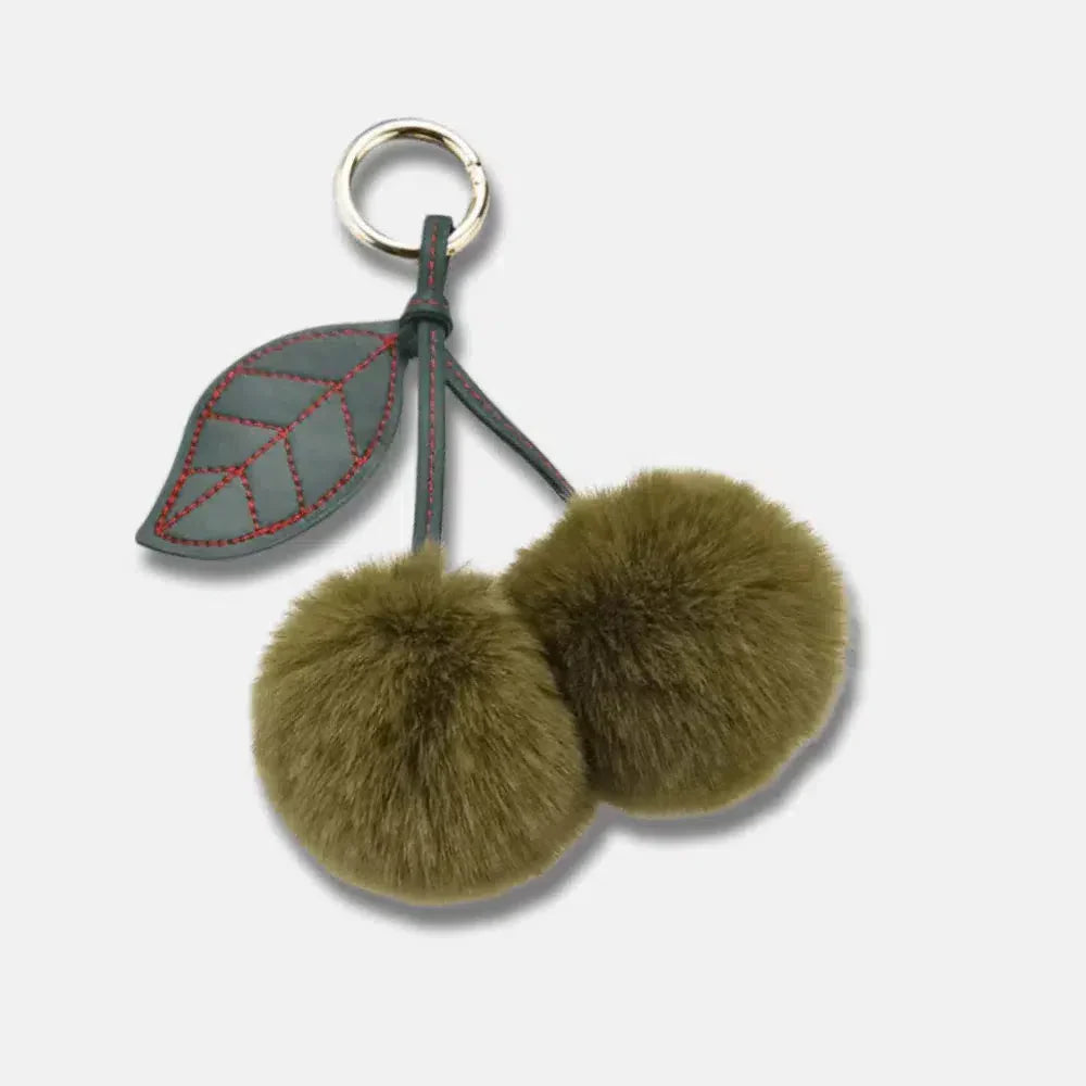 Fluffy Cherry – Playful fuzzy cherry design – Bag charm-10174672863559-Ivory Ombre
