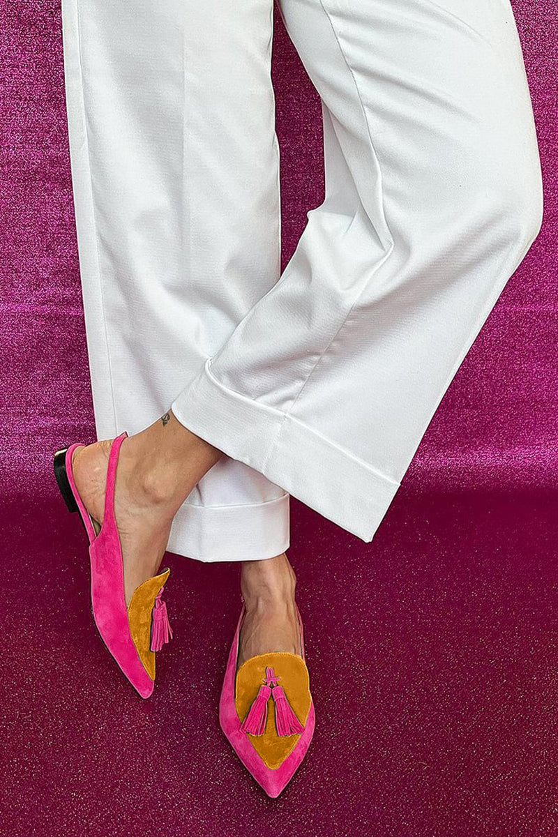 Frendessa - Colorful ballerinas with fringes and a decorative ankle strap