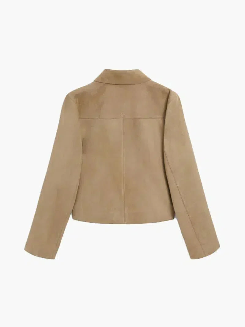 Grazia – Cropped design – Faux suede jacket-10174772609351-Ivory Ombre